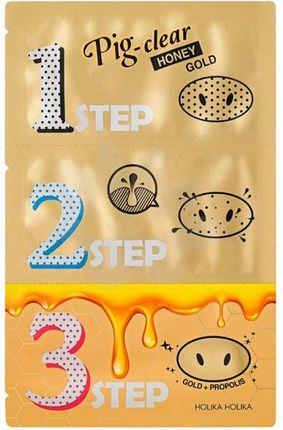 Holika Holika Pig Nose Clear Black Head 3-Step Kit Oczyszczające Plastry Na Nos Honey Gold Honey Gold