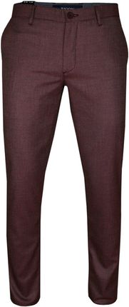 Bawełniane Bordowe Eleganckie Casualowe Spodnie Męskie -RIGON- Zwężane, Chinosy, Tłoczony Wzór SPRGNEGE26757bordo