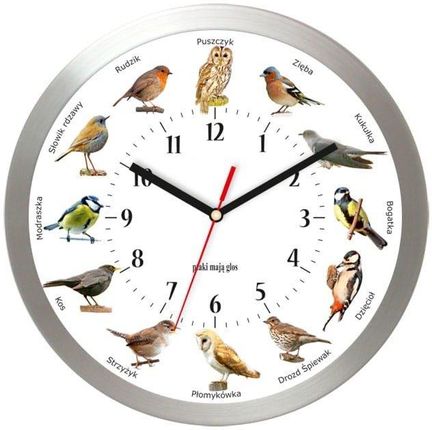 Atrix Zegar Z Głosami Ptaków Al02Pk3B Sw 30 Cm - Odcienie Szarości I Srebra 