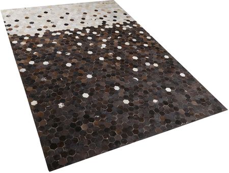 Beliani Dywan brązowo-beżowy skórzany patchwork łaty geometryczny 140 x 200 cm Eyim