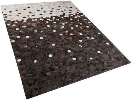 Beliani Dywan brązowo-beżowy skórzany patchwork łaty geometryczny 160 x 230 cm Eyim