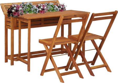 vidaXL Balkonowy stół z donicą i 2 krzesłami bistro, drewno akacjowe