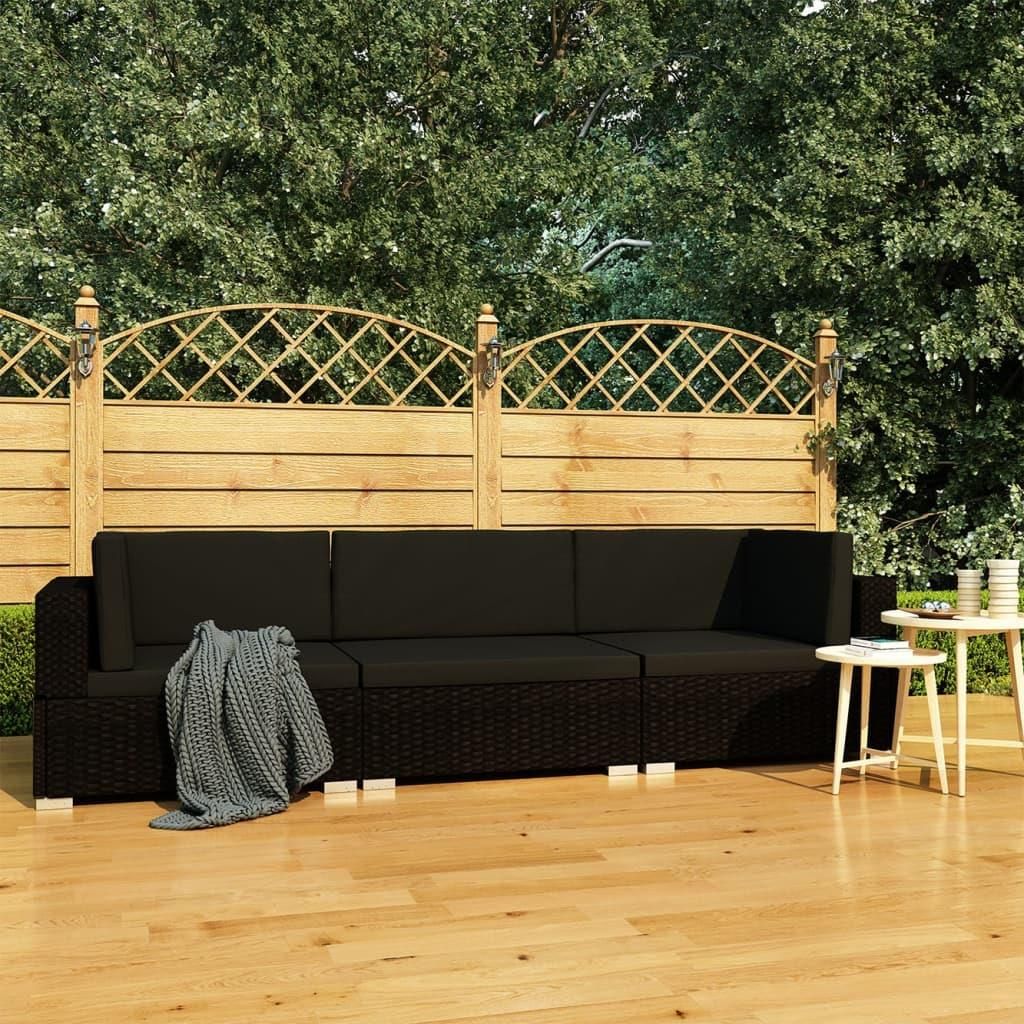 VidaXL 3częściowa sofa ogrodowa z poduszkami, rattan PE, czarna Ceny