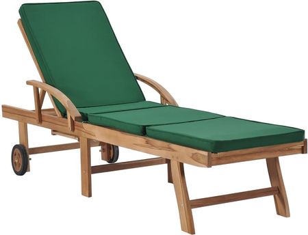 vidaXL Leżak z poduszką, lite drewno tekowe, zielony