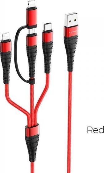 Borofone USB Borofone Borofone 4w1, 2x Lightning 1x micro Kabel 4w1 USB A >microUSB +LIGHTNING+USB C 2.0 1,8m