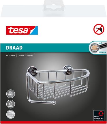 Tesa Draad Półka/koszyk norożny pod prysznic, mocowany bez wiercenia (40226)
