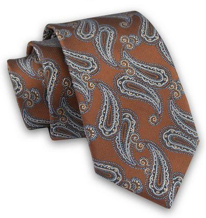 Karmelowy Elegancki Męski Krawat -ALTIES- 7cm, Stylowy, Klasyczny, Wzór Paisley, Łezki KRALTS0455