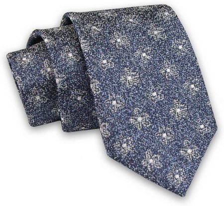 Niebiesko-Szary Elegancki Męski Krawat ALTIES- 7cm, Stylowy, Klasyczny, w Kwiaty, Motyw Florystyczny KRALTS0452