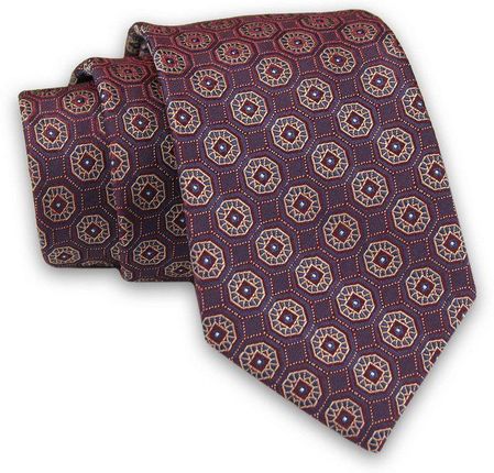 Śliwkowy Elegancki Męski Krawat -ALTIES- 7cm, Stylowy, Klasyczny, Bordowy, Wzór Geometryczny KRALTS0443