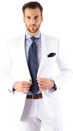 Biały lniany garnitur męski CENTO szyty na miarę