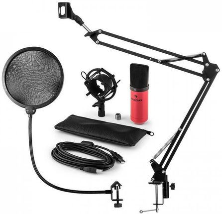 Auna Mic-900Rd Usb Zestaw Mikrofonowy V4 Mikrofon Pojemnościowy Pop Filtr Ramię Sterujące Do Mikrofonu Czerwony