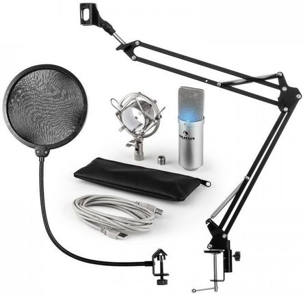 Auna Mic-900S-Led Usb Zestaw Mikrofonowy V4 Mikrofon Pojemnościowy Pop Filtr Ramię Led Srebrny