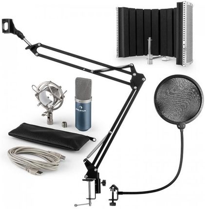 Auna Mic-900Bl Usb Zestaw Mikrofonowy V5 Mikrofon Pojemnościowy Ramię Sterujące Do Mikrofonu Pop Filtr Osłona Niebieski