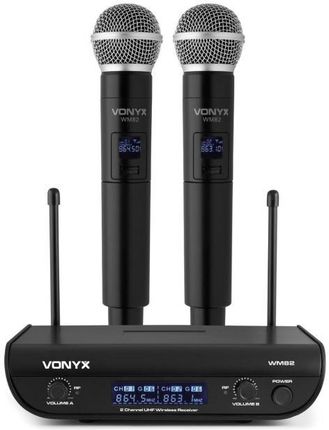 Vonyx Wm82 Digital, Zestaw 2-Kanałowych Mikrofonów Bezprzewodowych Uhf, 2 Mikrofony Ręczne, 50 M, Czarny