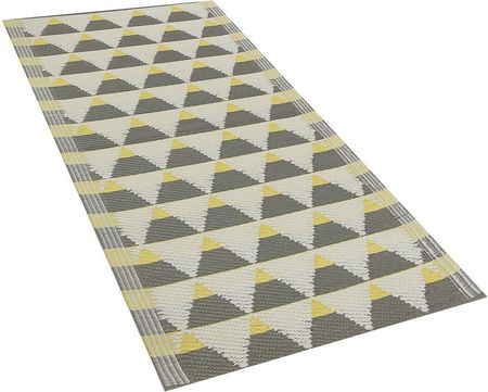 Beliani Dywan zewnętrzny szaro-żółty materiał syntetyczny 60 x 105 cm geometryczny wzór Hisar