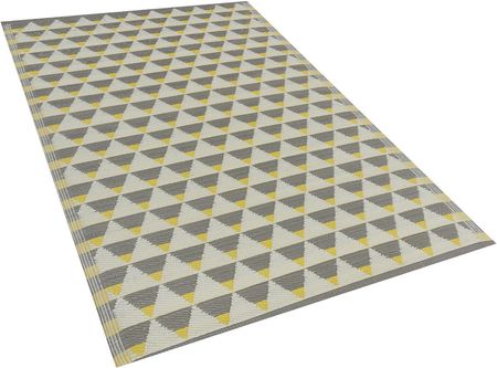 Beliani Dywan zewnętrzny szaro-żółty materiał syntetyczny 120 x 180 cm geometryczny wzór Hisar