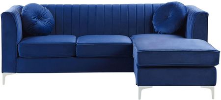 Beliani Narożnik niebieski glam welurowy dodatkowe poduszki lewostronny 3-osobowy Timra