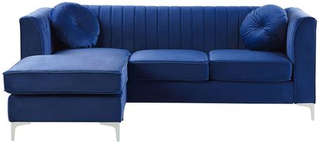 Beliani Narożnik niebieski glam welurowy dodatkowe poduszki prawostronny 3-osobowy Timra
