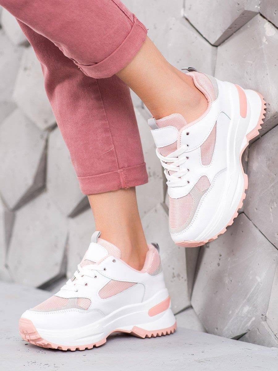 BIAŁO-RÓŻOWE SNEAKERSY - biały , , odcienie różu - Ceny i
