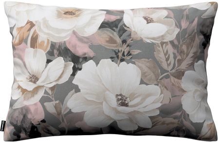 Dekoria Poszewka Kinga na poduszkę prostokątną kremowe i różowe kwiaty na szarym tle 60×40 cm Gardenia