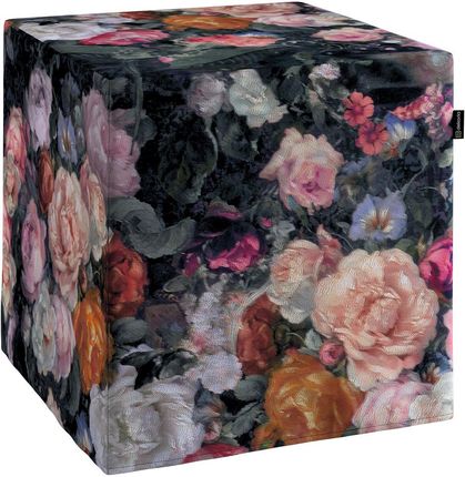 Dekoria Pufa kostka wielobarwne kwiaty na ciemnym tle 40×40×40 cm Gardenia