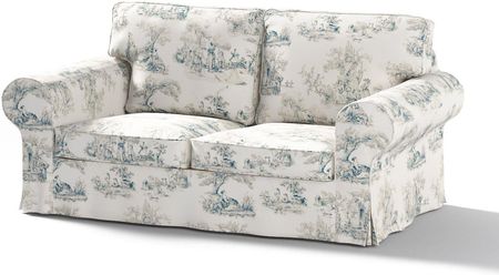 Dekoria Pokrowiec na sofę Ektorp 2 osobową rozkładaną model do 2012 tło ecru niebieskie postacie 195×90×73 cm Avinon