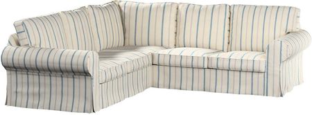 Dekoria Pokrowiec Ektorp na sofę narożną ecru tło niebieskie paski 240/136×82×73 cm Avinon