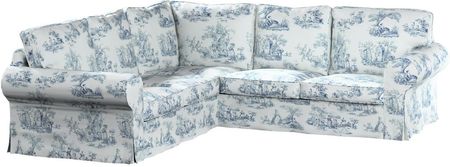 Dekoria Pokrowiec Ektorp na sofę narożną tło ecru niebieskie postacie 240/136×82×73 cm Avinon