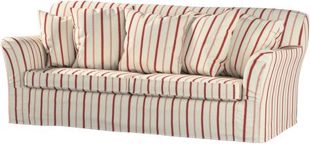 Dekoria Pokrowiec na sofę Tomelilla 3 osobową rozkładaną ecru tło czerwone paski 197×95×75 cm Avinon