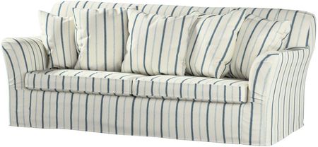 Dekoria Pokrowiec na sofę Tomelilla 3 osobową rozkładaną ecru tło niebieskie paski 197×95×75 cm Avinon