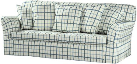 Dekoria Pokrowiec na sofę Tomelilla 3 osobową rozkładaną ecru tło niebieska kratka 197×95×75 cm Avinon