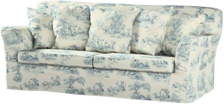 Dekoria Pokrowiec na sofę Tomelilla 3 osobową rozkładaną tło ecru niebieskie postacie 197×95×75 cm Avinon