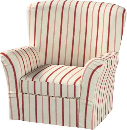 Dekoria Pokrowiec na fotel Tomelilla z zakładkami ecru tło czerwone paski 78×60×88 cm Avinon