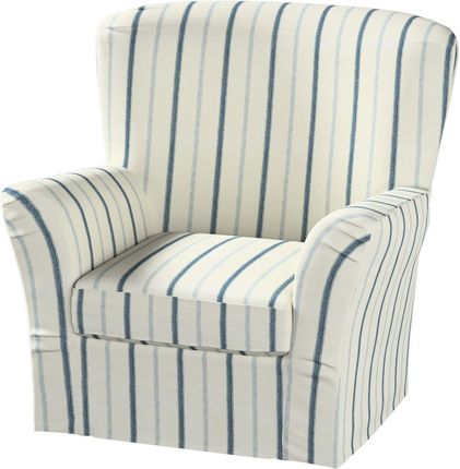 Dekoria Pokrowiec na fotel Tomelilla z zakładkami ecru tło niebieskie paski 78×60×88 cm Avinon