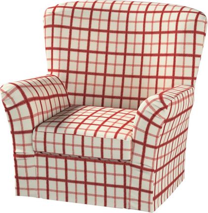 Dekoria Pokrowiec na fotel Tomelilla z zakładkami ecru tło czerwona kratka 78×60×88 cm Avinon