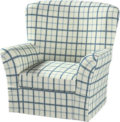 Dekoria Pokrowiec na fotel Tomelilla z zakładkami ecru tło niebieska kratka 78×60×88 cm Avinon