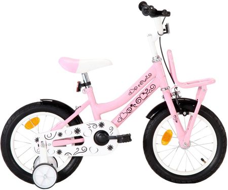 vidaXL Rower Dla Dzieci Z Bagażnikiem 14 Biało-Różowy