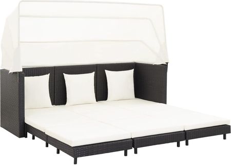 vidaXL Rozkładane łóżko ogrodowe z zadaszeniem rattan PE czarne 46075