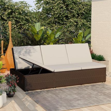 vidaXL Rozkładane łóżko ogrodowe z poduszką polirattan brązowe 46243
