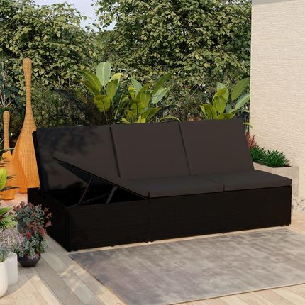 vidaXL Rozkładane łóżko ogrodowe z poduszką polirattan czarne 46245