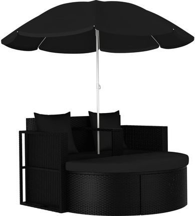 vidaXL Łóżko ogrodowe z parasolem polirattan czarne 47398