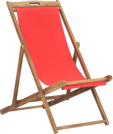 vidaXL Składany leżak plażowy lite drewno tekowe czerwony 47417