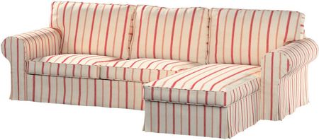 Dekoria Pokrowiec na sofę Ektorp 2 osobową i leżankę ecru tło czerwone paski 252×163×88 cm Avinon