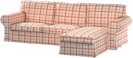Dekoria Pokrowiec na sofę Ektorp 2 osobową i leżankę ecru tło czerwona kratka 252×163×88 cm Avinon