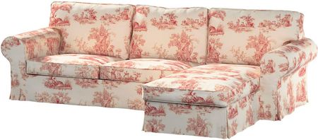 Dekoria Pokrowiec na sofę Ektorp 2 osobową i leżankę tło ecru czerwone postacie 252×163×88 cm Avinon