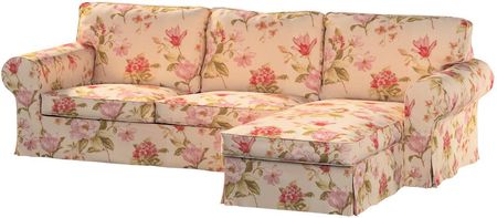 Dekoria Pokrowiec na sofę Ektorp 2 osobową i leżankę duże kwiaty na kremowym tle 252×163×88 cm Londres