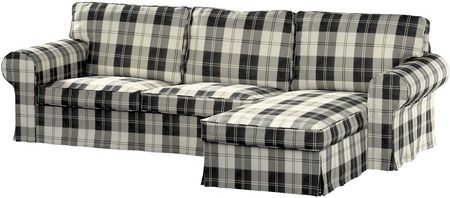 Dekoria Pokrowiec na sofę Ektorp 2 osobową i leżankę krata czarno biała 252×163×88 cm Edinburgh