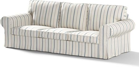 Dekoria Pokrowiec na sofę Ektorp 3 osobową nierozkładaną ecru tło niebieskie paski 216×83×73 cm Avinon