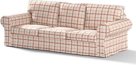 Dekoria Pokrowiec na sofę Ektorp 3 osobową nierozkładaną ecru tło czerwona kratka 216×83×73 cm Avinon