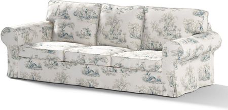 Dekoria Pokrowiec na sofę Ektorp 3 osobową rozkładaną PI×BO tło ecru niebieskie postacie 222×98×73 cm Avinon